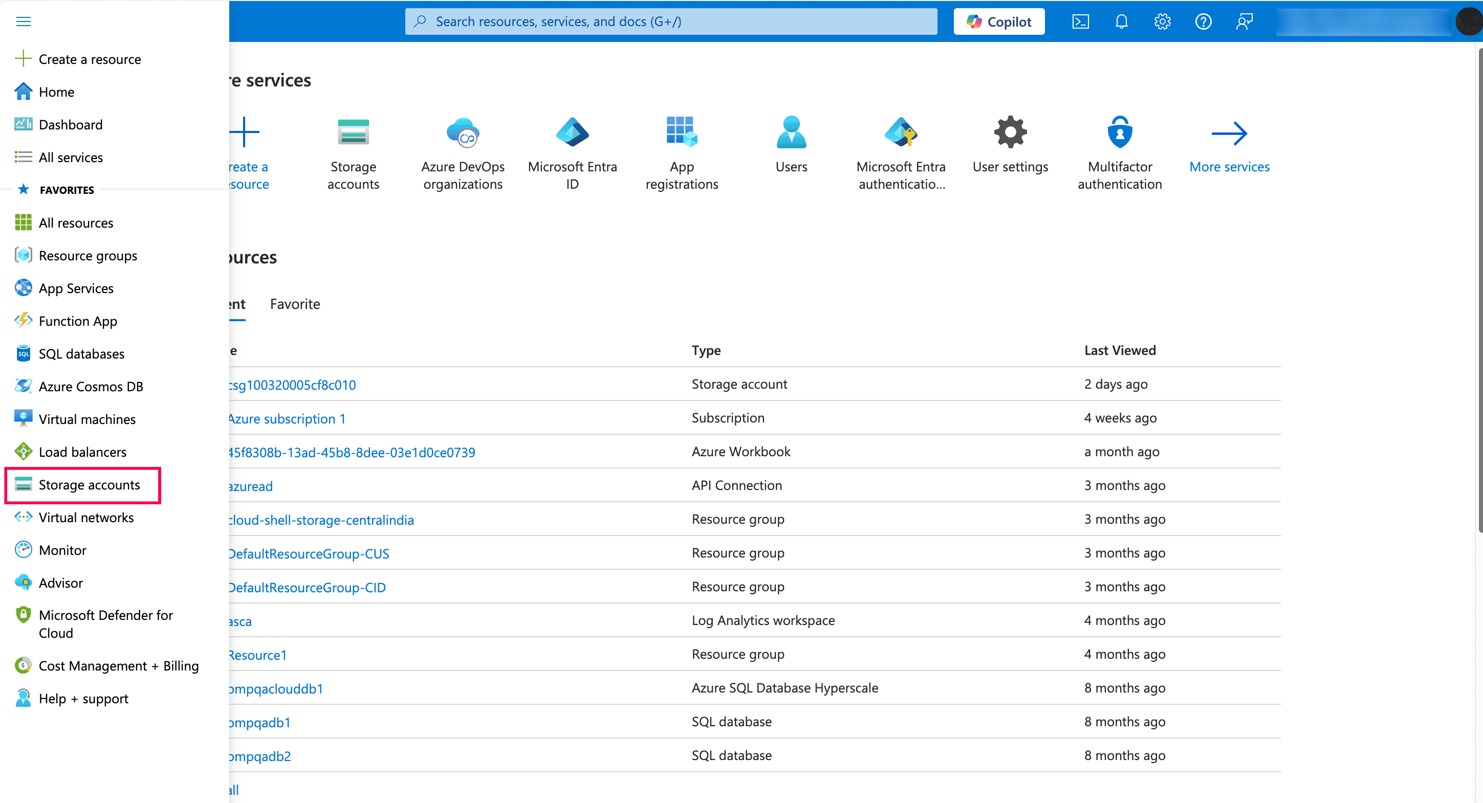 在 Microsoft Azure 门户中选择存储账户。
