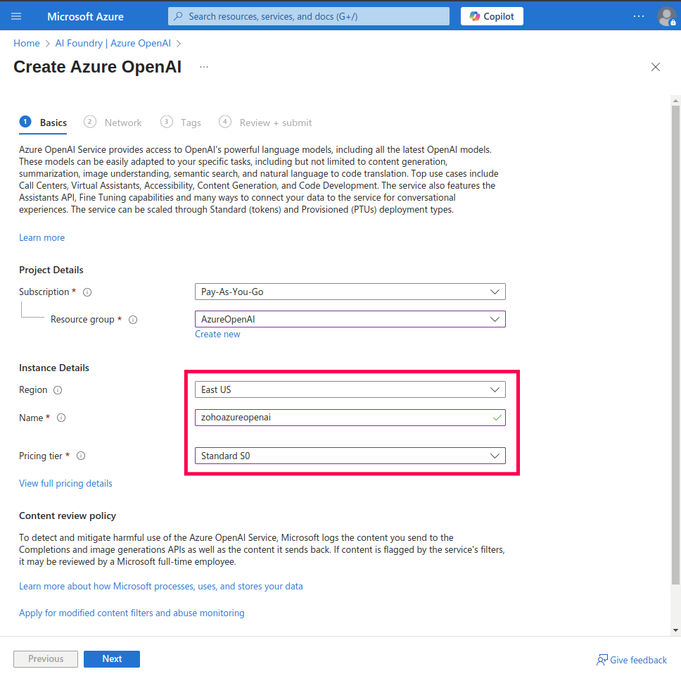 Azure OpenAI服务的实例详情
