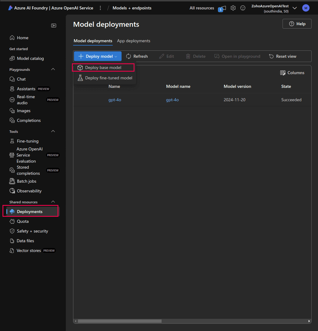 在Azure AI Foundry门户中部署模型