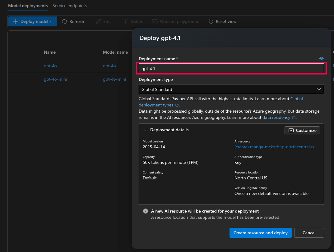 Azure AI Foundry门户的部署设置