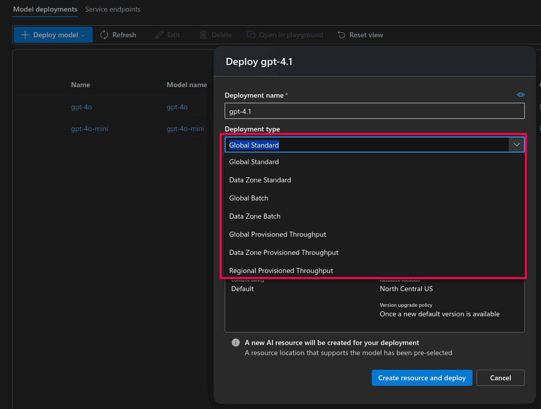 Azure AI Foundry门户的部署设置