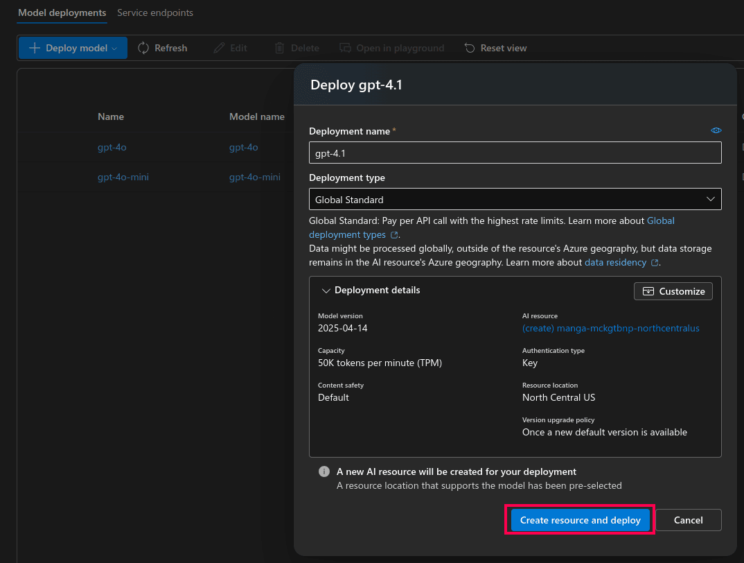 Azure AI Foundry门户的模型部署