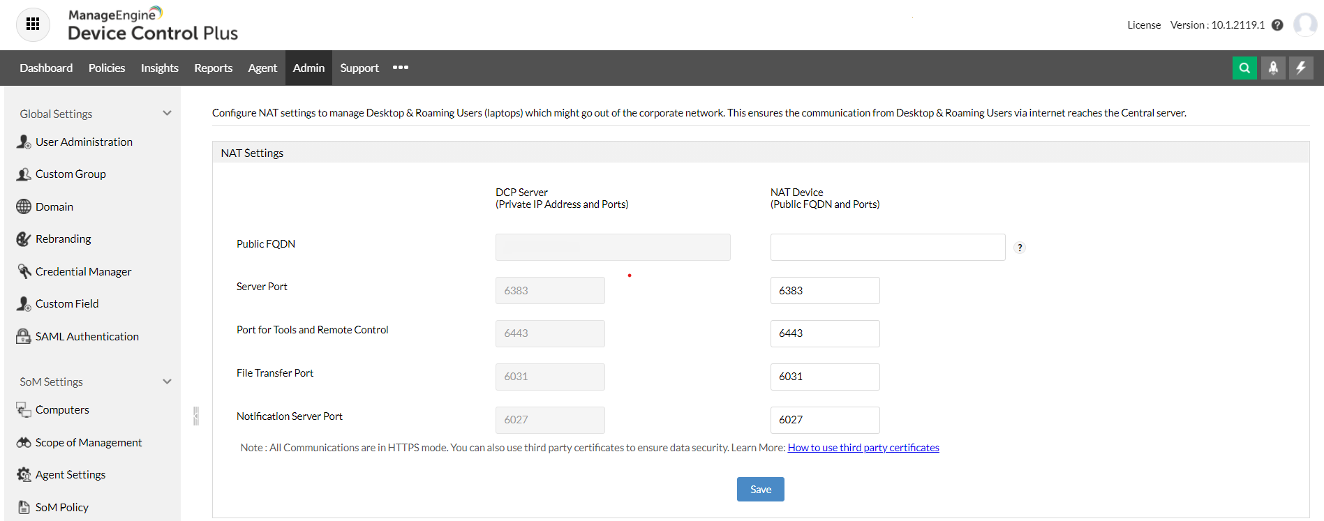 Endpoint Central Secure Gateway Server NAT Settings