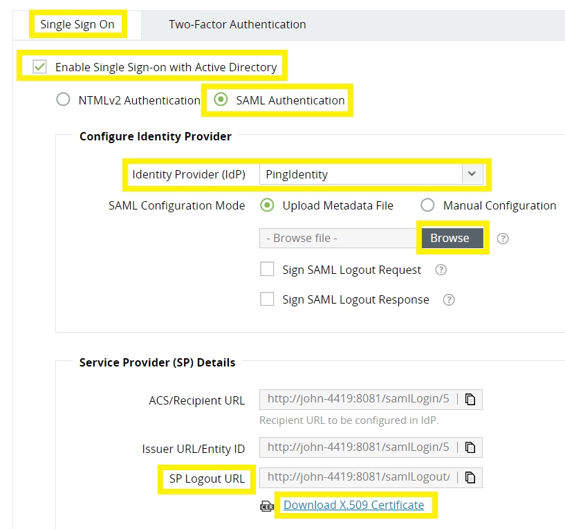 To enable NTLM-based single sign-on