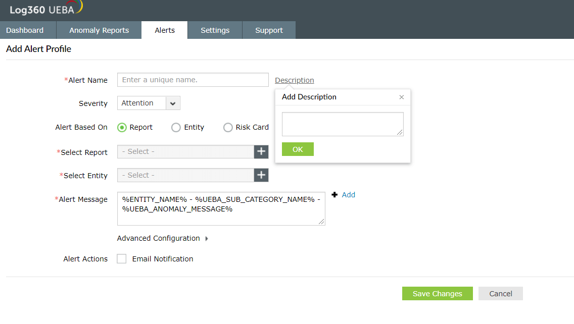 添加警报配置文件