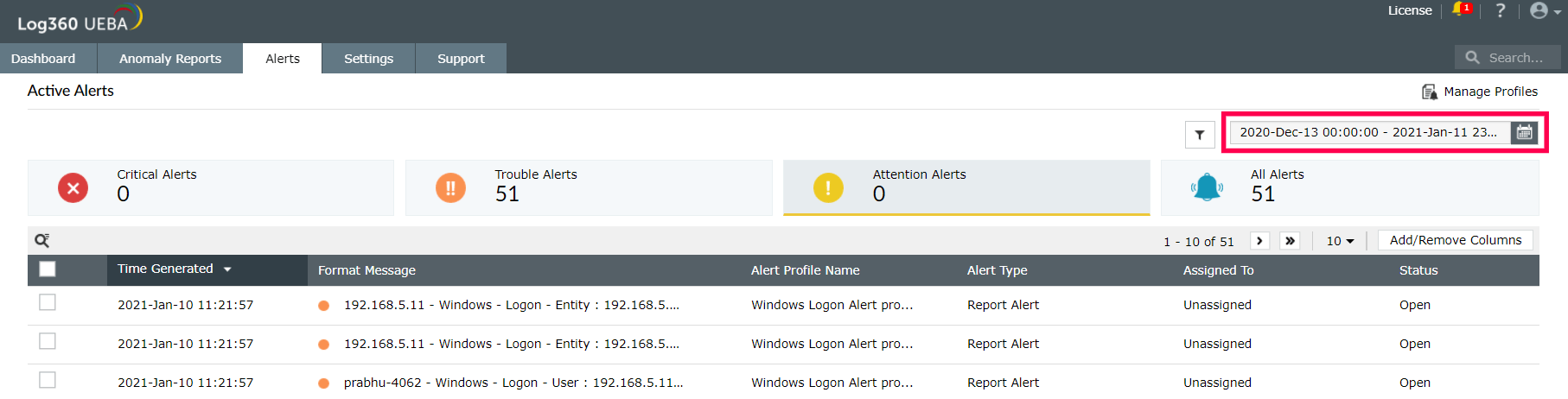 基于时间范围的过滤警报