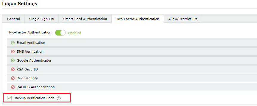 Enabling backup verification code