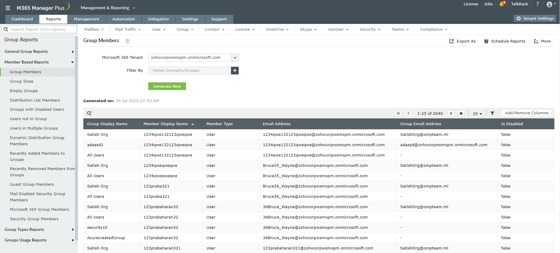 Microsoft 365 group members report Microsoft 365 group members report