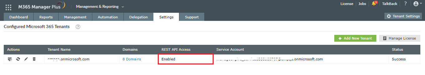 如何在 M365 Manager Plus 中移除已配置的服务账号