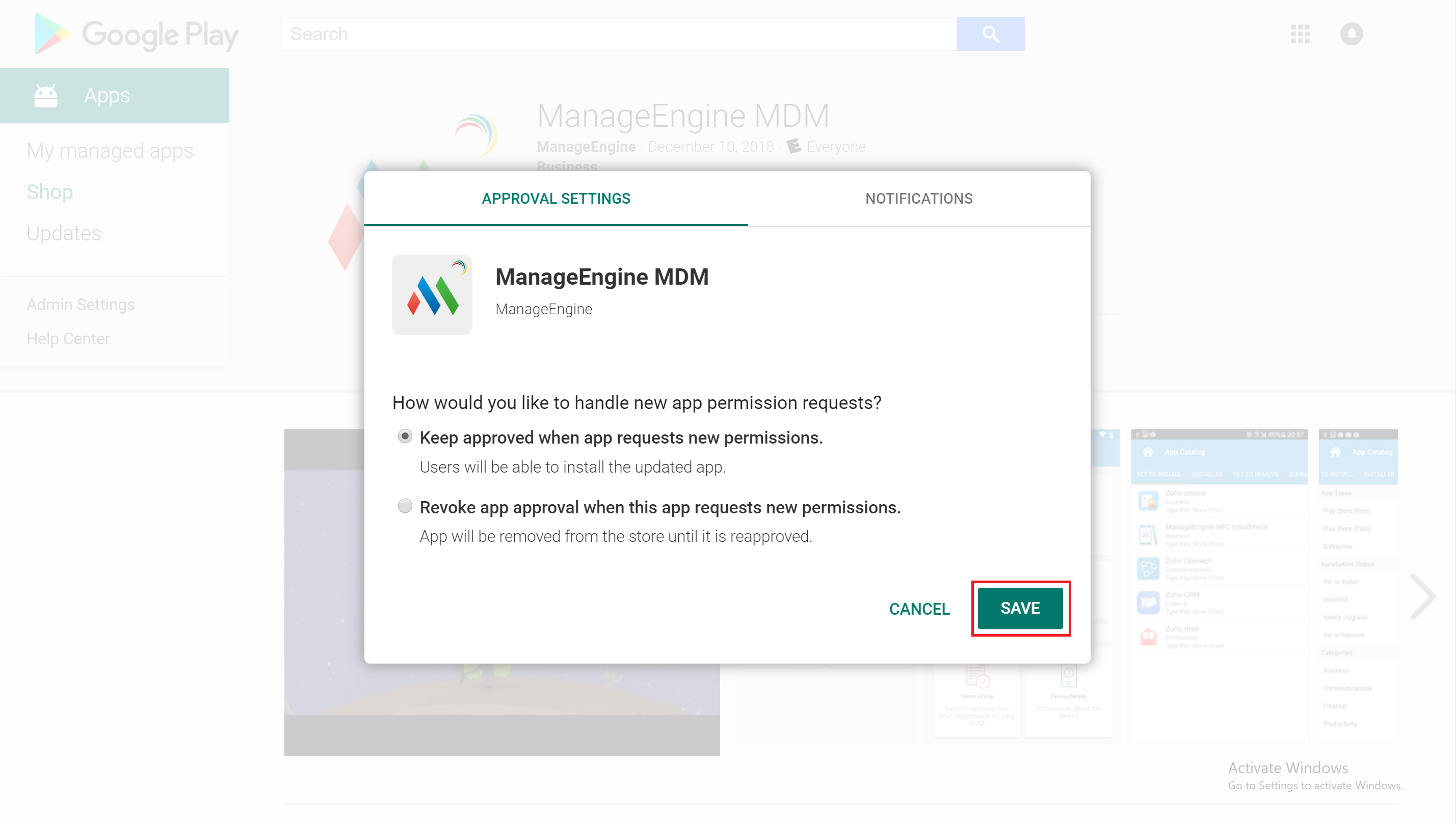 Updating MDM app using Play for Work