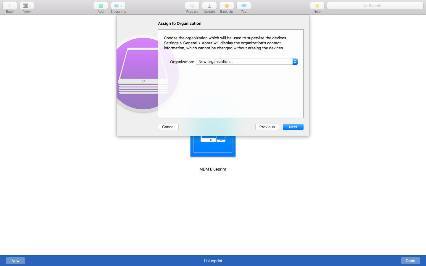 Creating New Organization on Apple Configurator