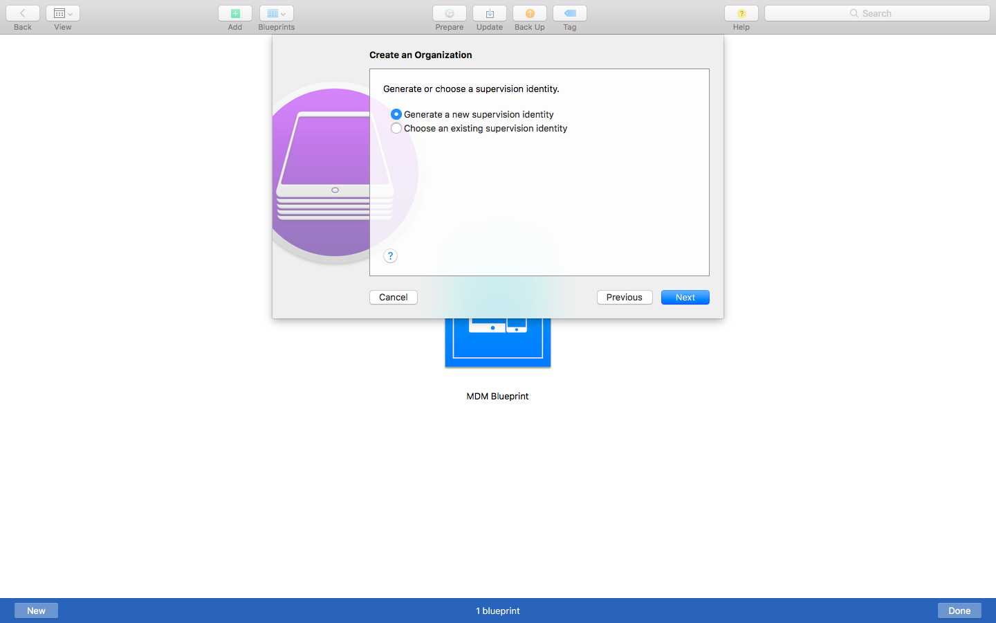 Creating a New Supervision Identity on Apple Configurator