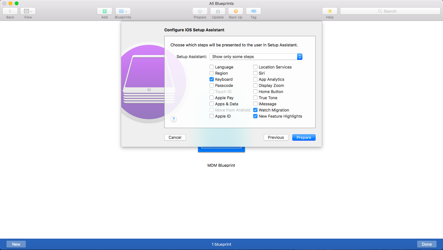 Configuring iOS Setup Assistant on Apple Configurator