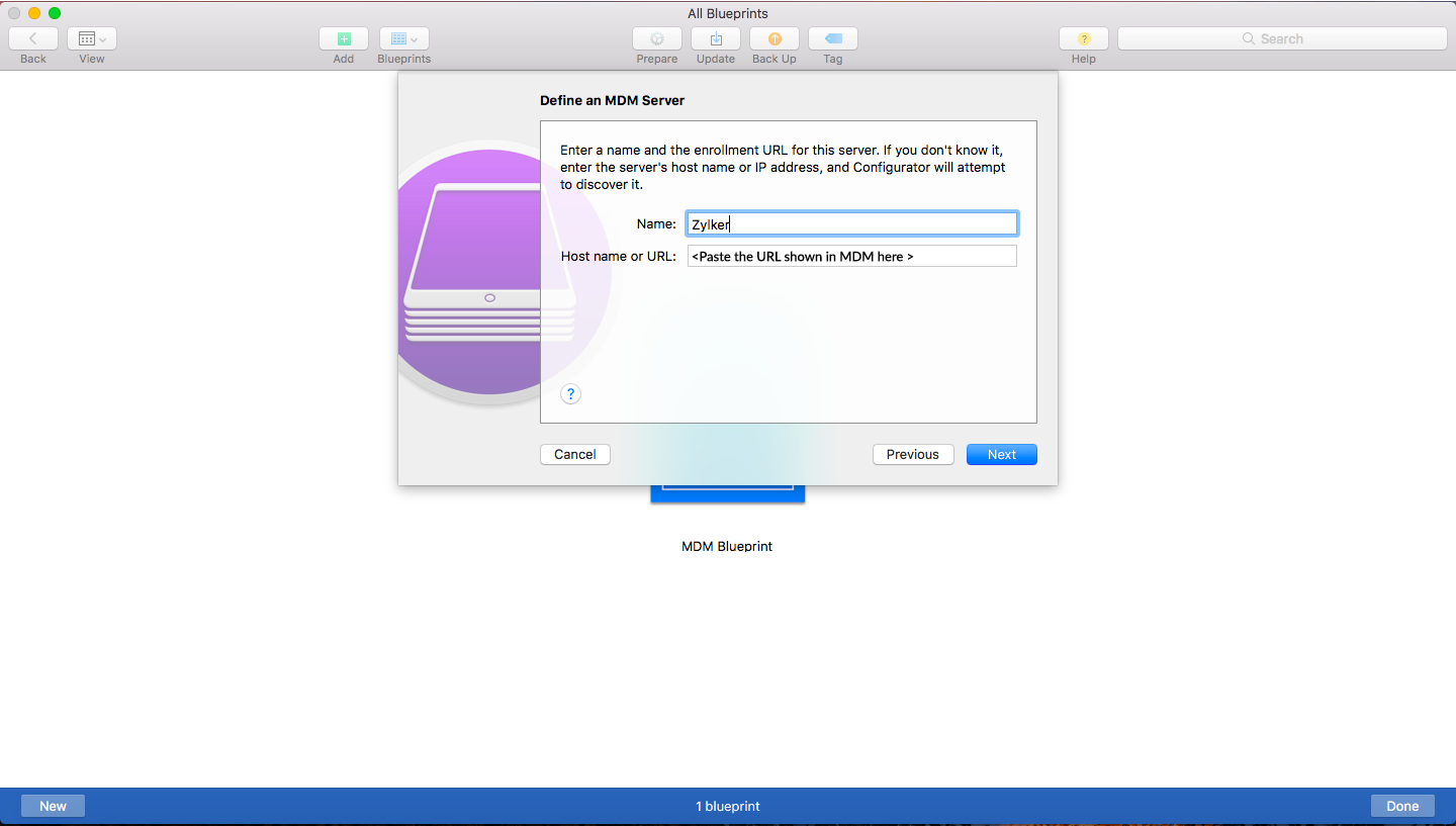 Adding MDM Server Details on Apple Configurator