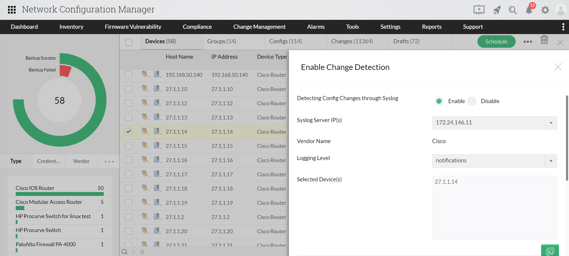 自动Cisco交换机配置备份 - ManageEngine Network Configuration Manager