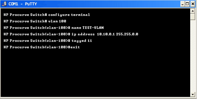 使用PuTTY在HP交换机中配置VLAN