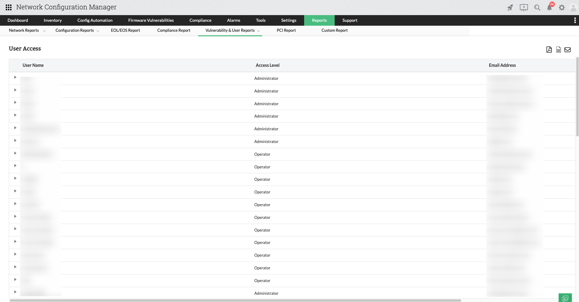 网络用户报表-ManageEngine网络配置管理器