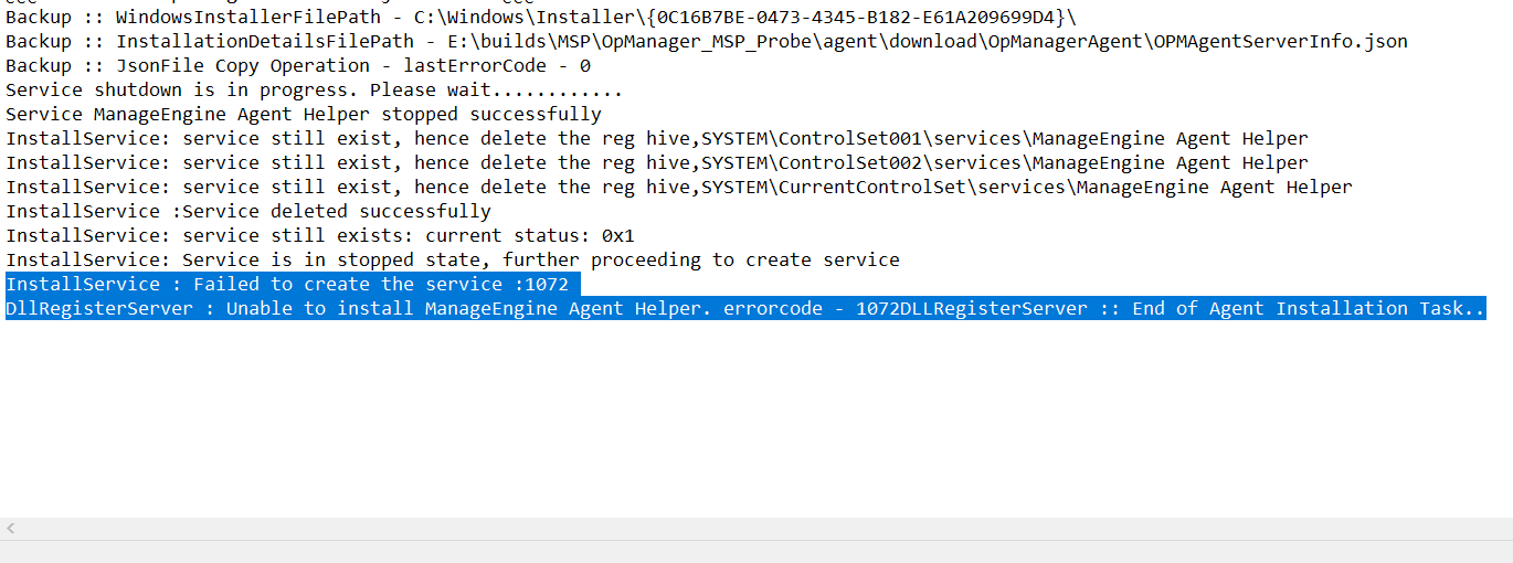 Failed to Create the agent service