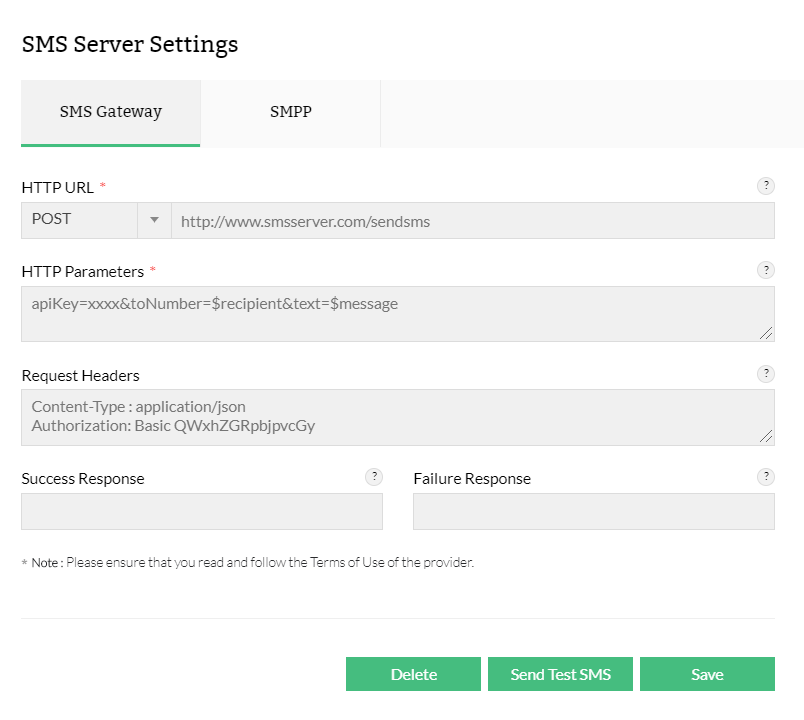 Configuring Sms Server Settings Opmanager Help Cn