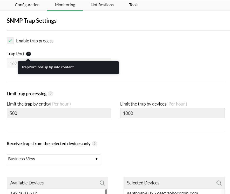 Limit snmp traps - Manageengine OpManager