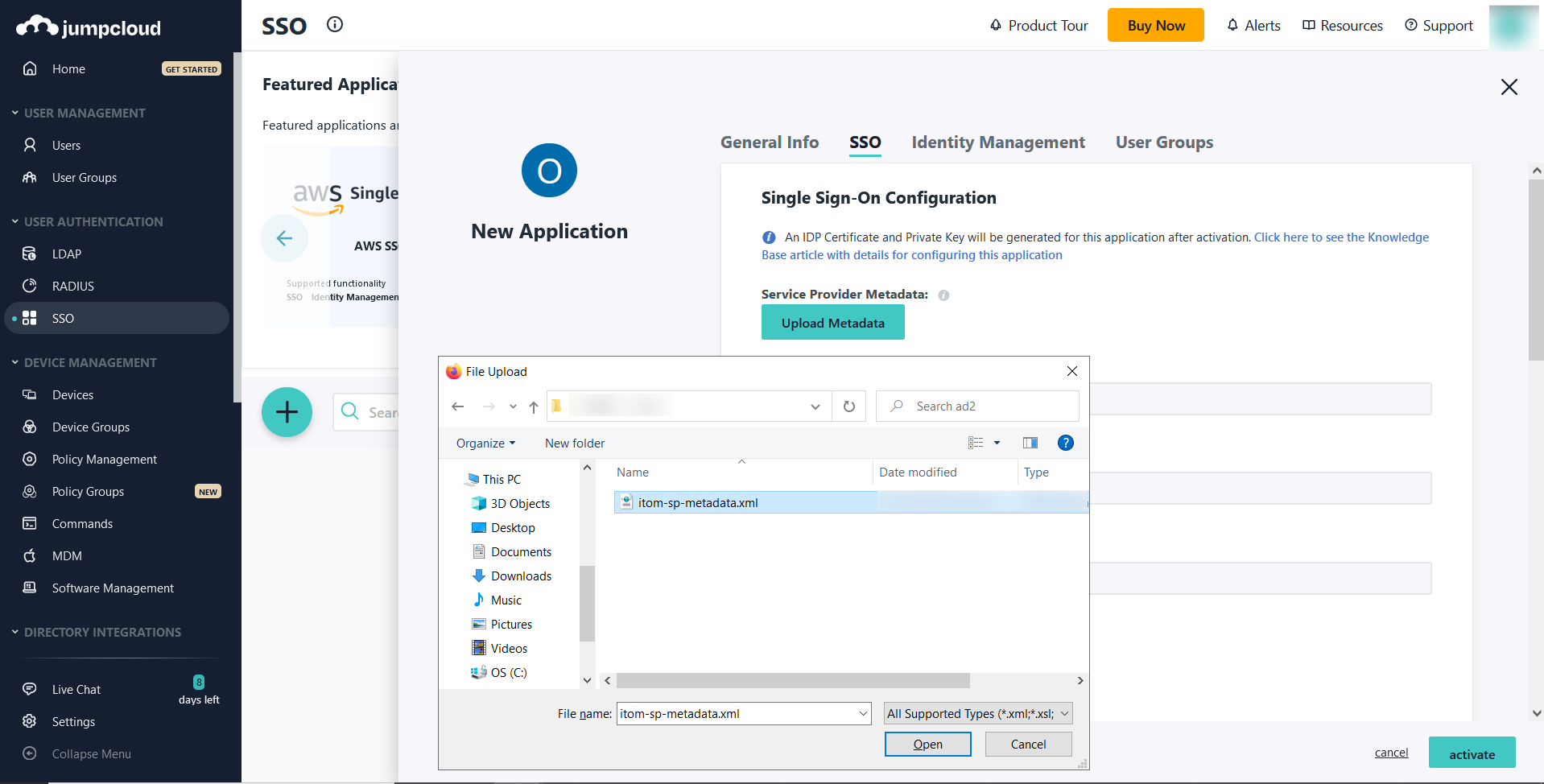Configure JumpCloud IdP in OpManager