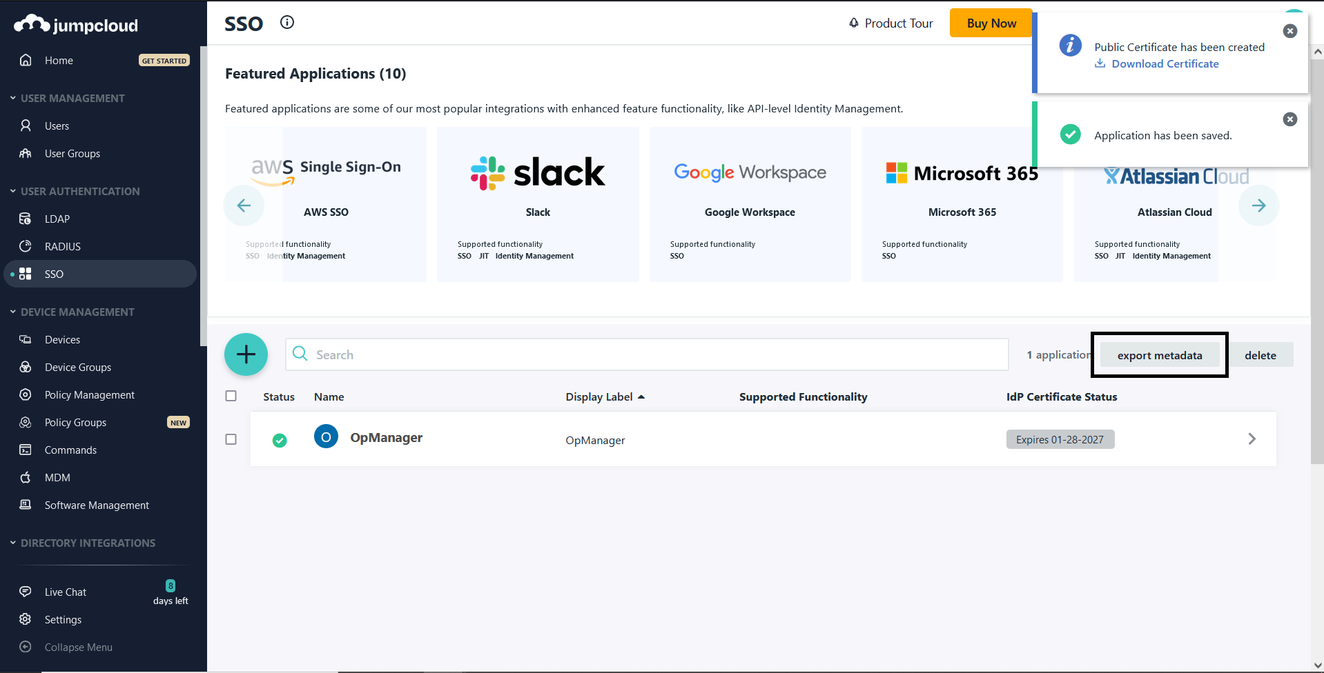 Configure JumpCloud IdP in OpManager