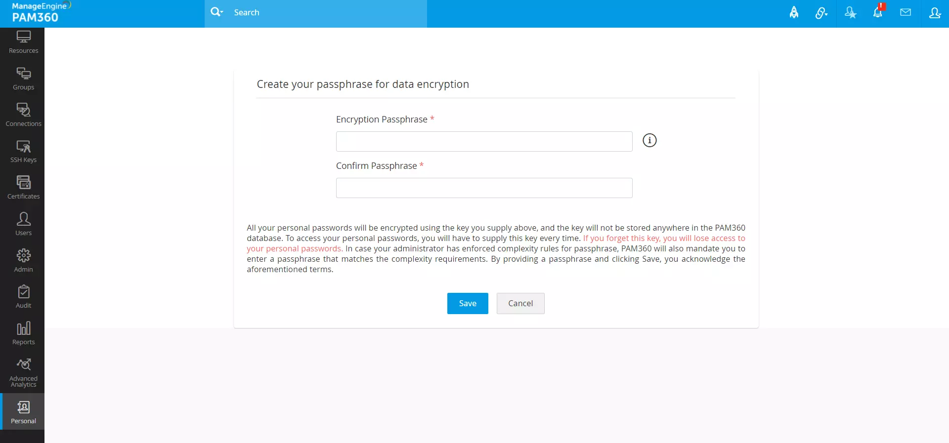 Click to Expand passphrase for encryption