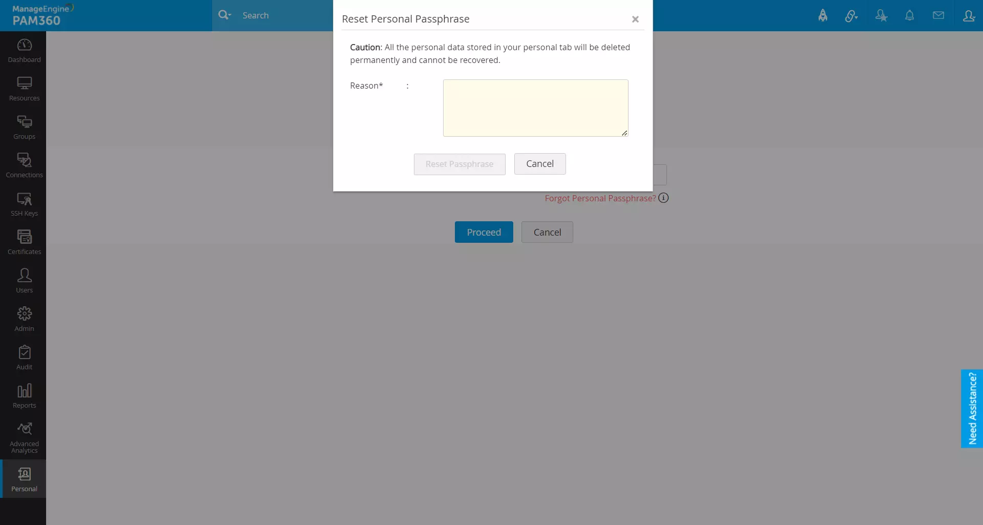 Click to Expand reset passphrase