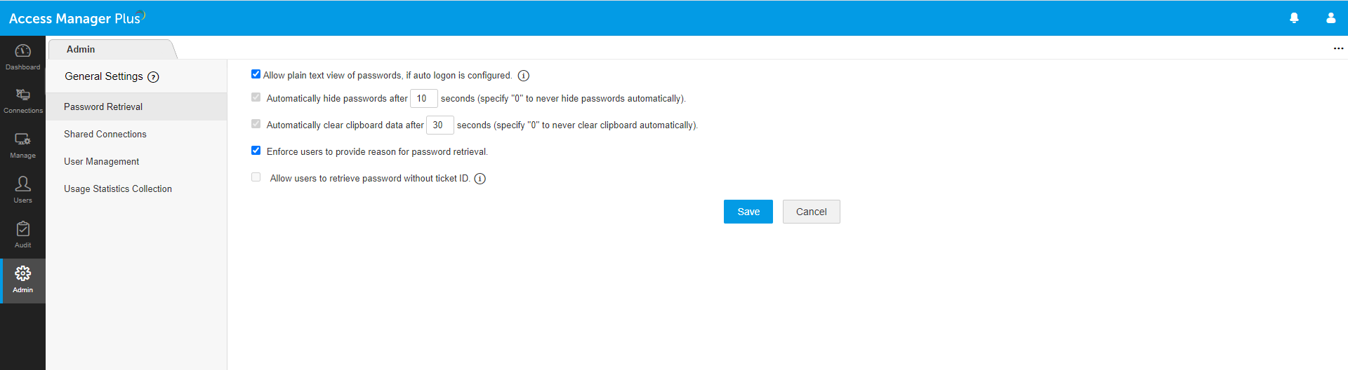 Access Manager Plus中的密码检索限制