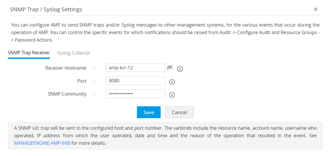配置SNMP陷阱和系统日志消息-Access Manager Plus
