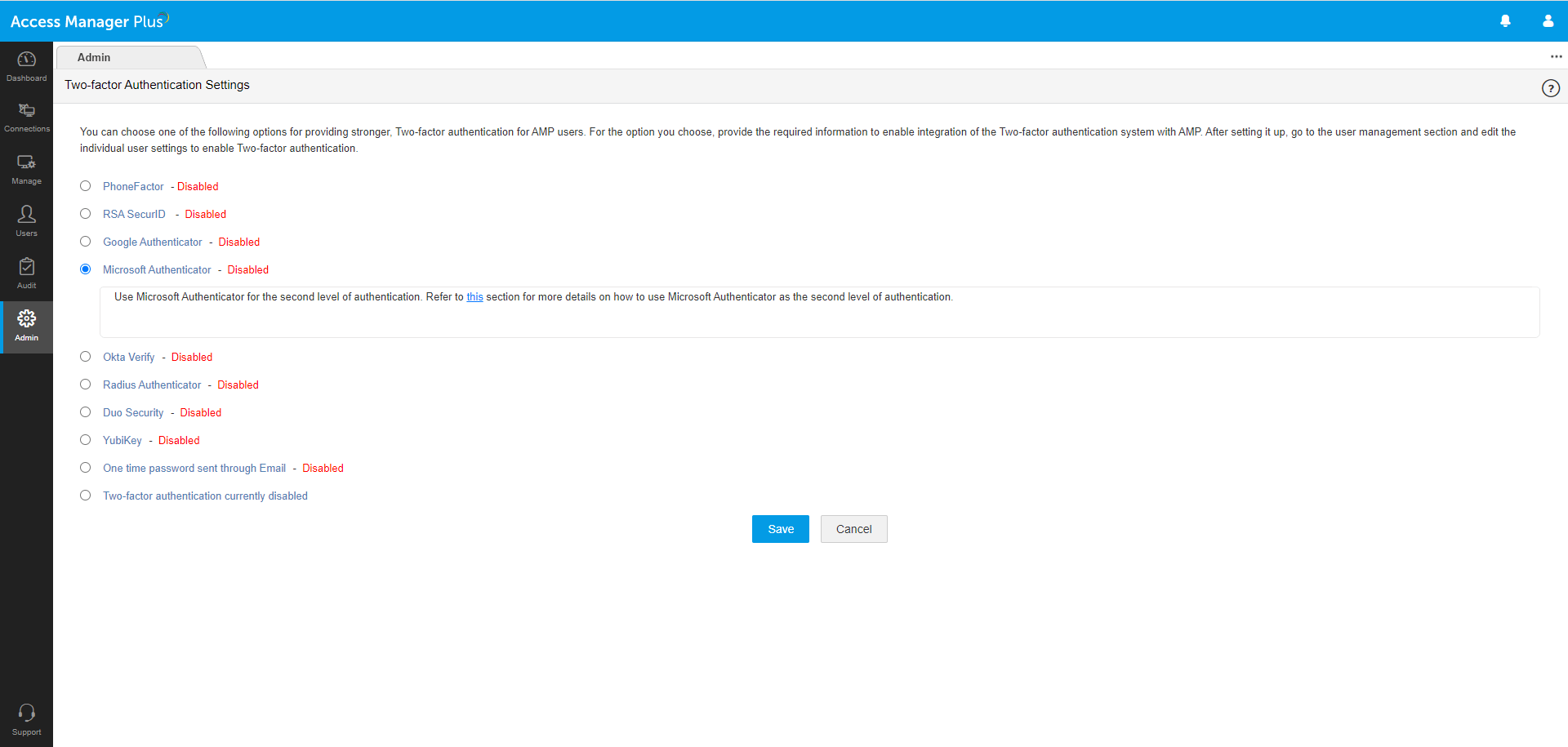 TFA认证设置 - Access Manager Plus