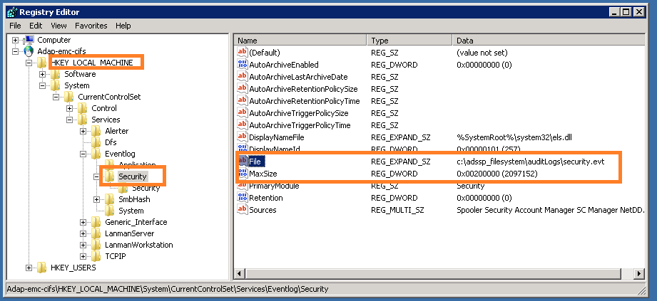 EMC Event Log Settings