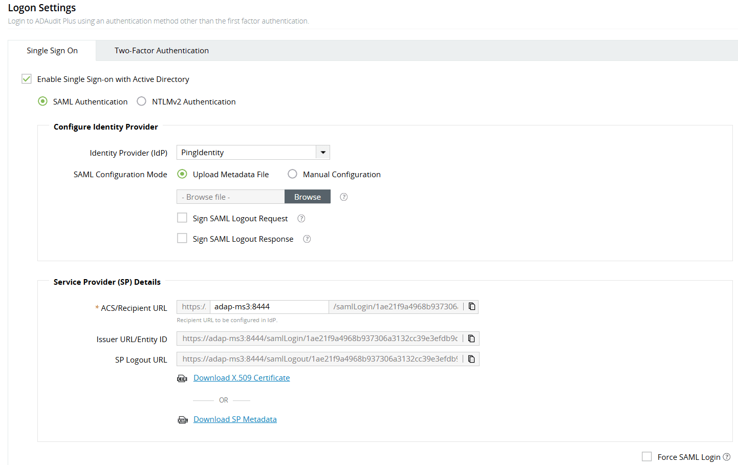 在 Ping Identity 中配置 ADAudit Plus