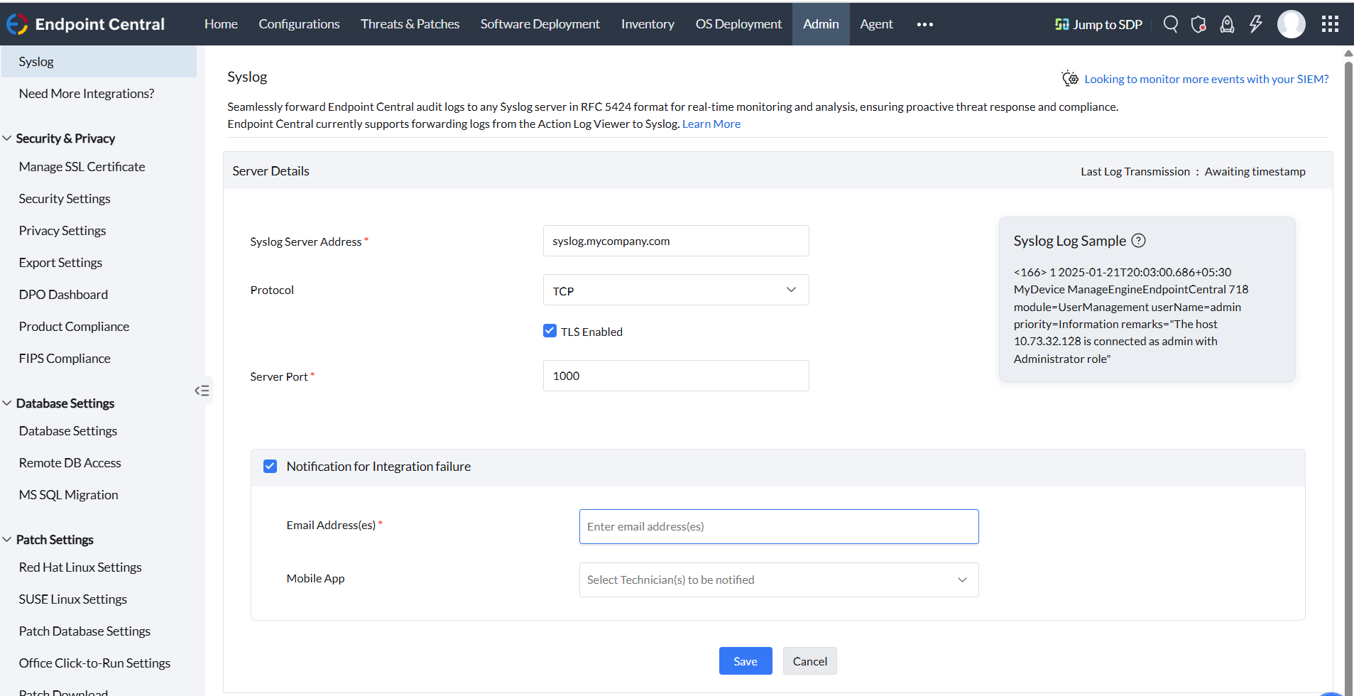 Syslog 服务器详情