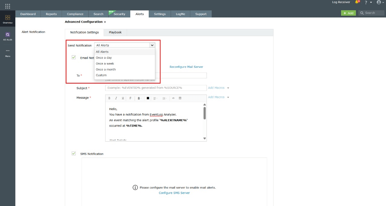 Notification settings configuration