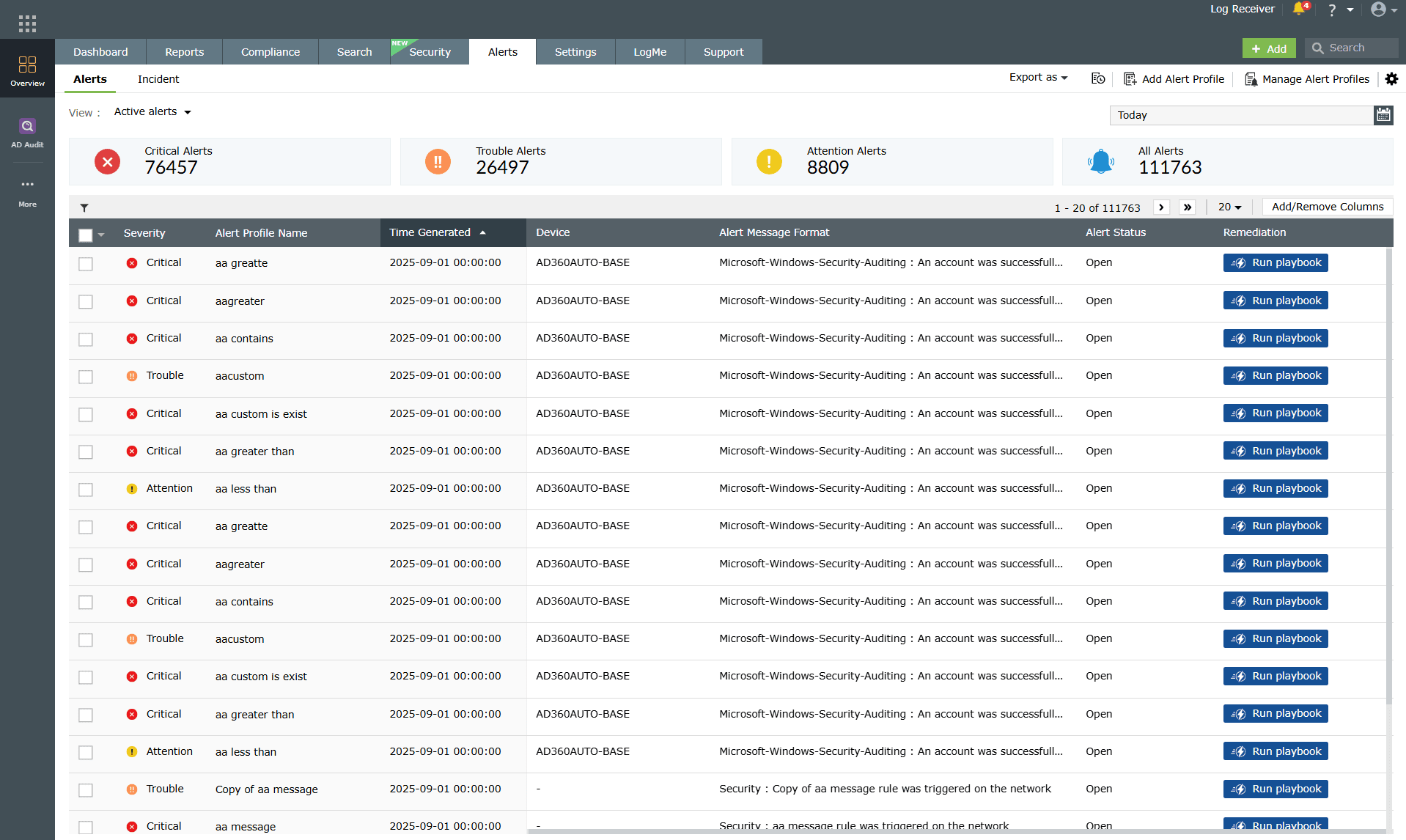 Alerts module via the dashboard