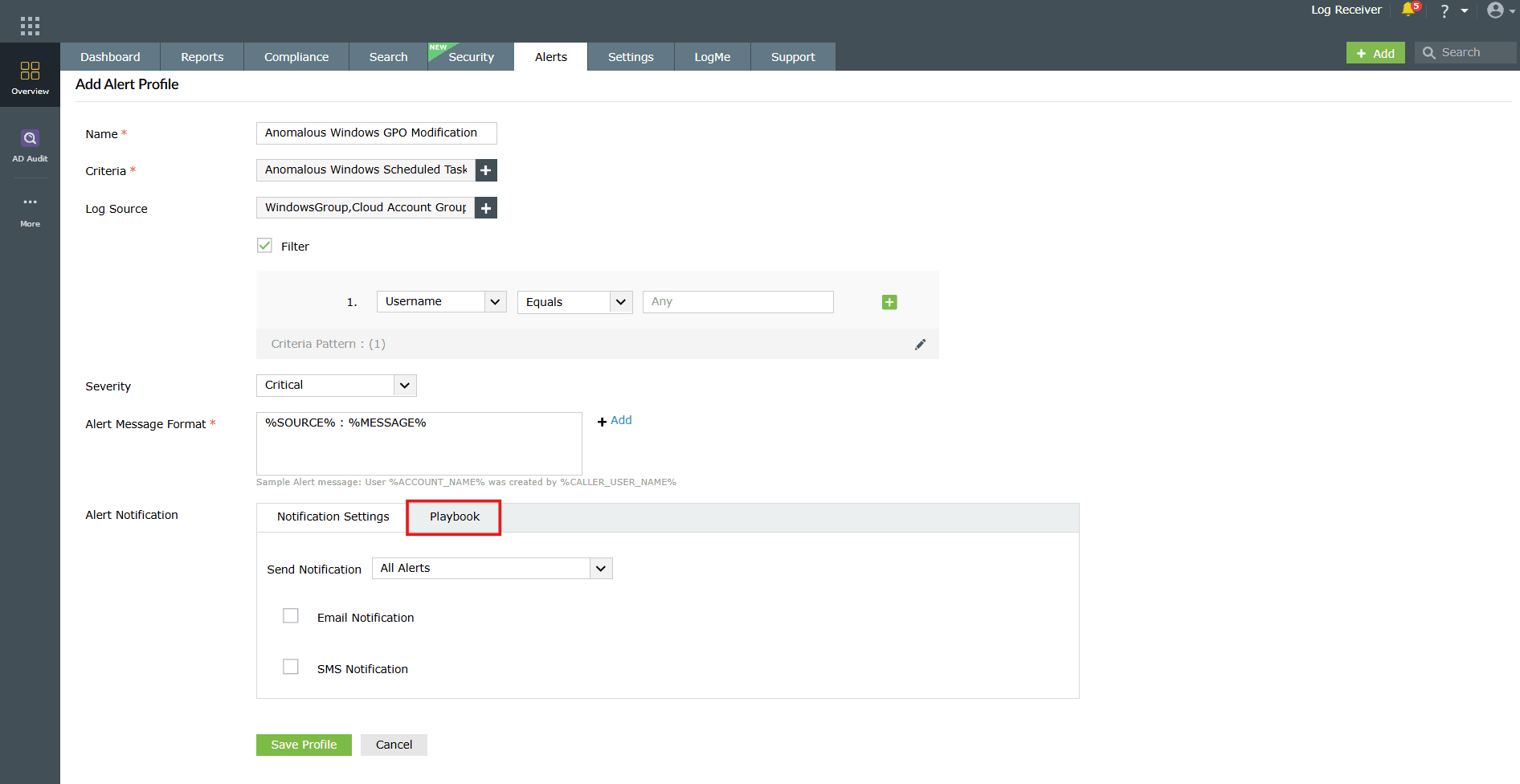 Playbook remediation configuration