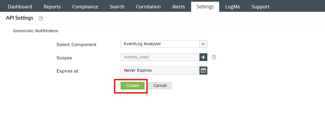 EventLog Analyzer Rest API Settings
