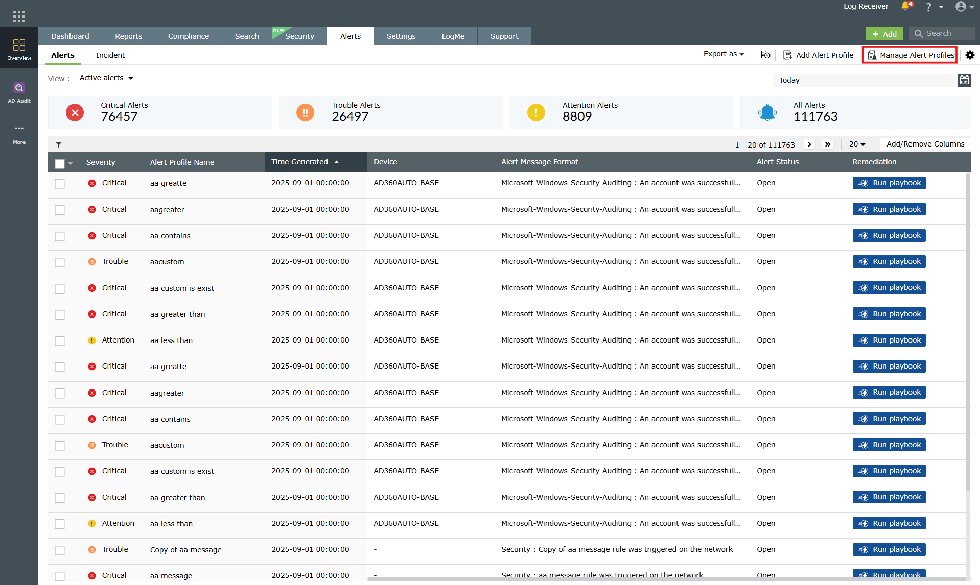 Alerts module via the dashboard