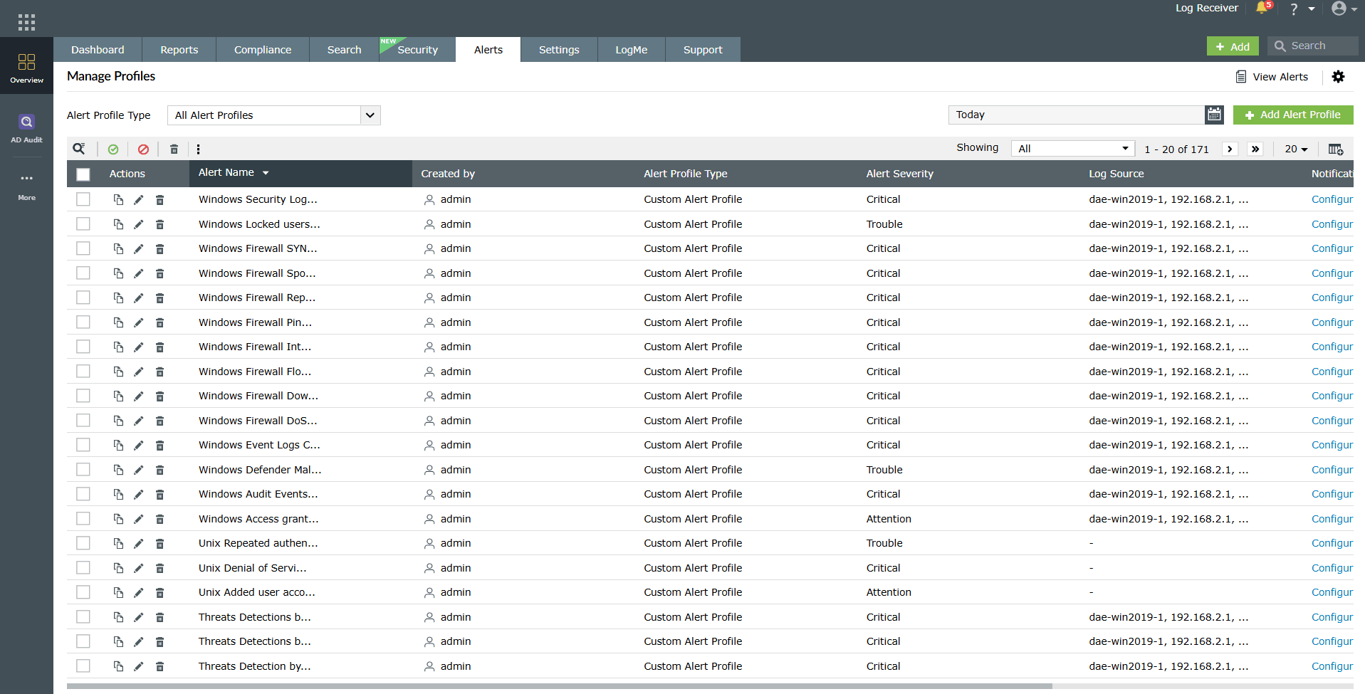 Alerts module via the dashboard