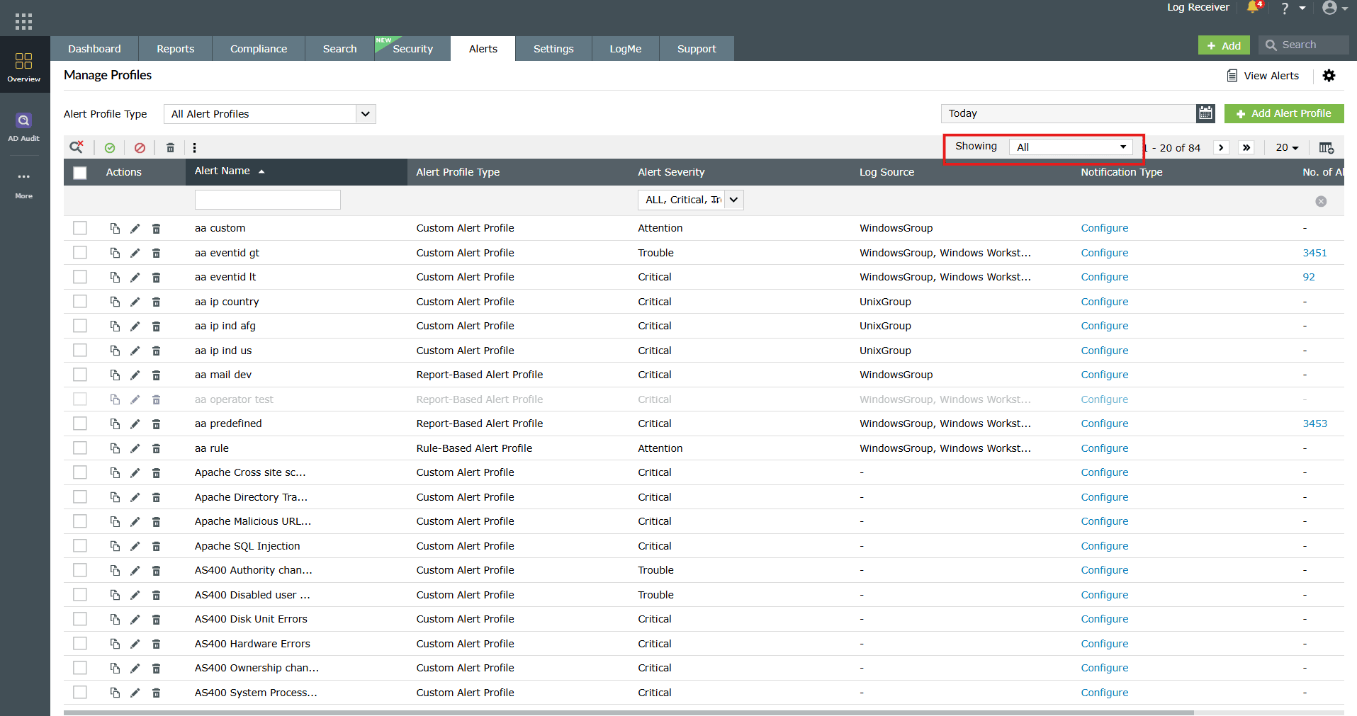 Add alert profile option via manage alert profiles module