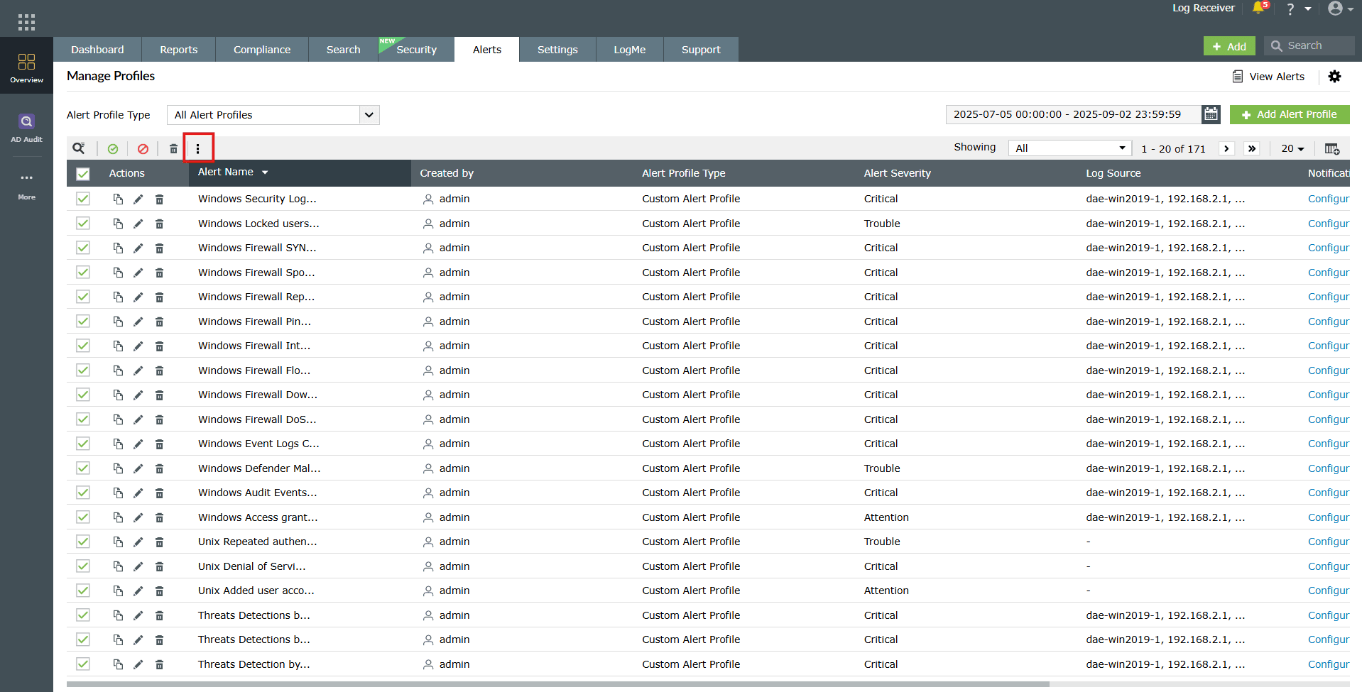 More options for managing alert profiles