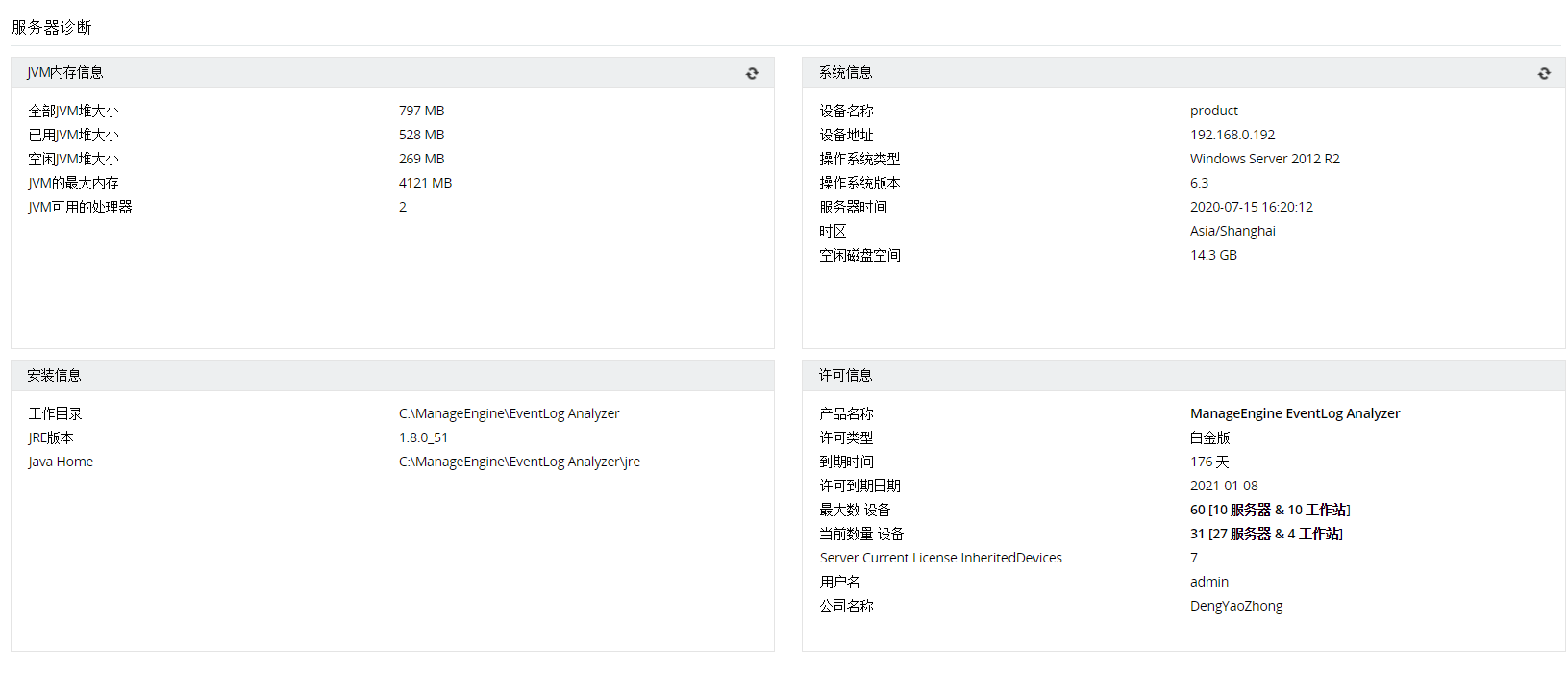 EventLog Analyzer server diagnostics