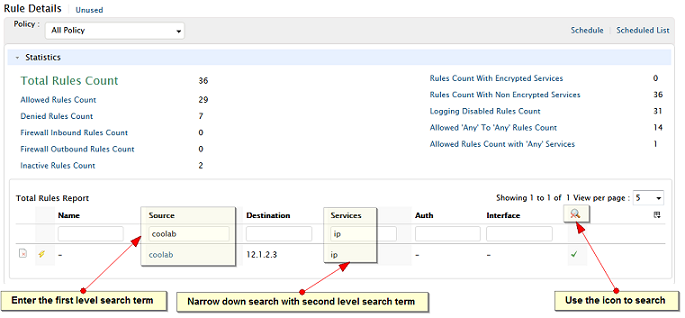 Narrow down rules search