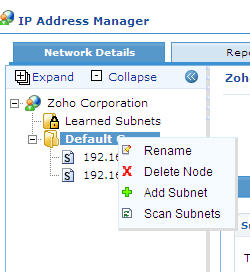 IP Address Manager - Tree Menu on Child Nodes
