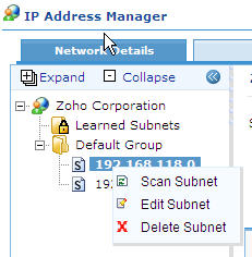 IP Address Manager - Tree Menu on Subnets