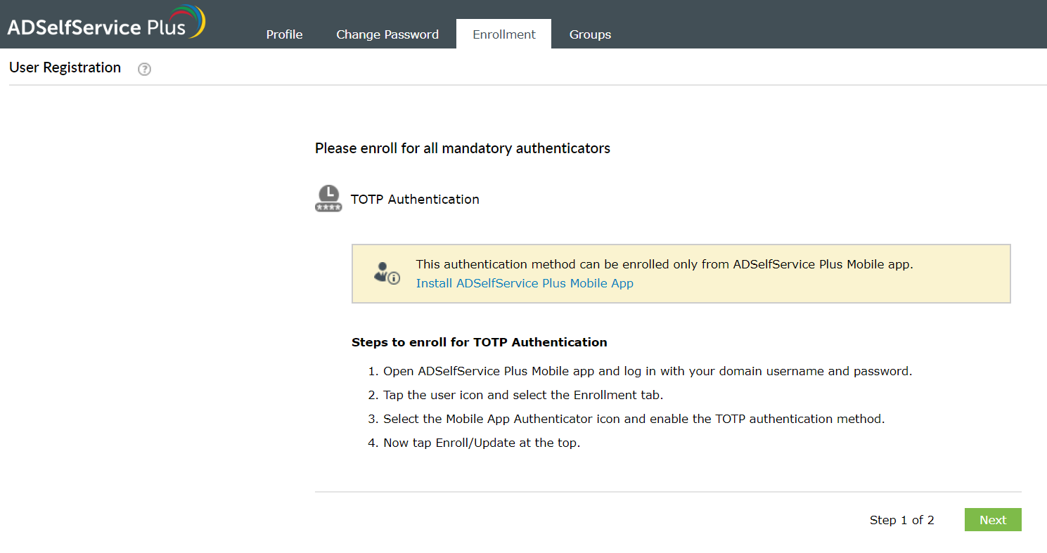 Enrollment using TOTP Authentication