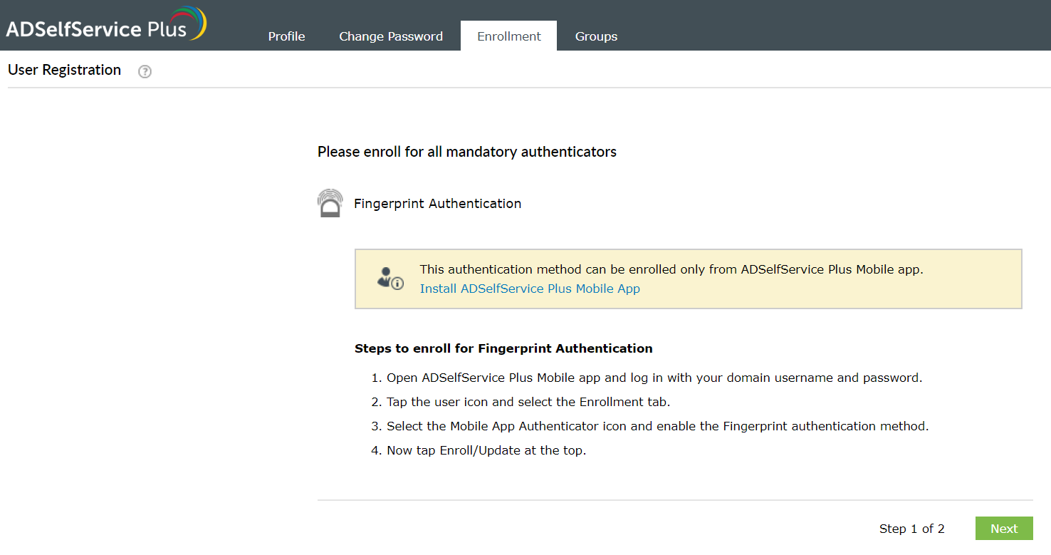 Enrollment using Fingerprint authenticator