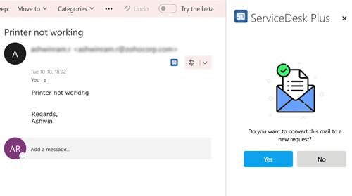 帮助台与 Microsoft Outlook 的集成 Microsoft Outlook 电子邮件以获取帮助台工单