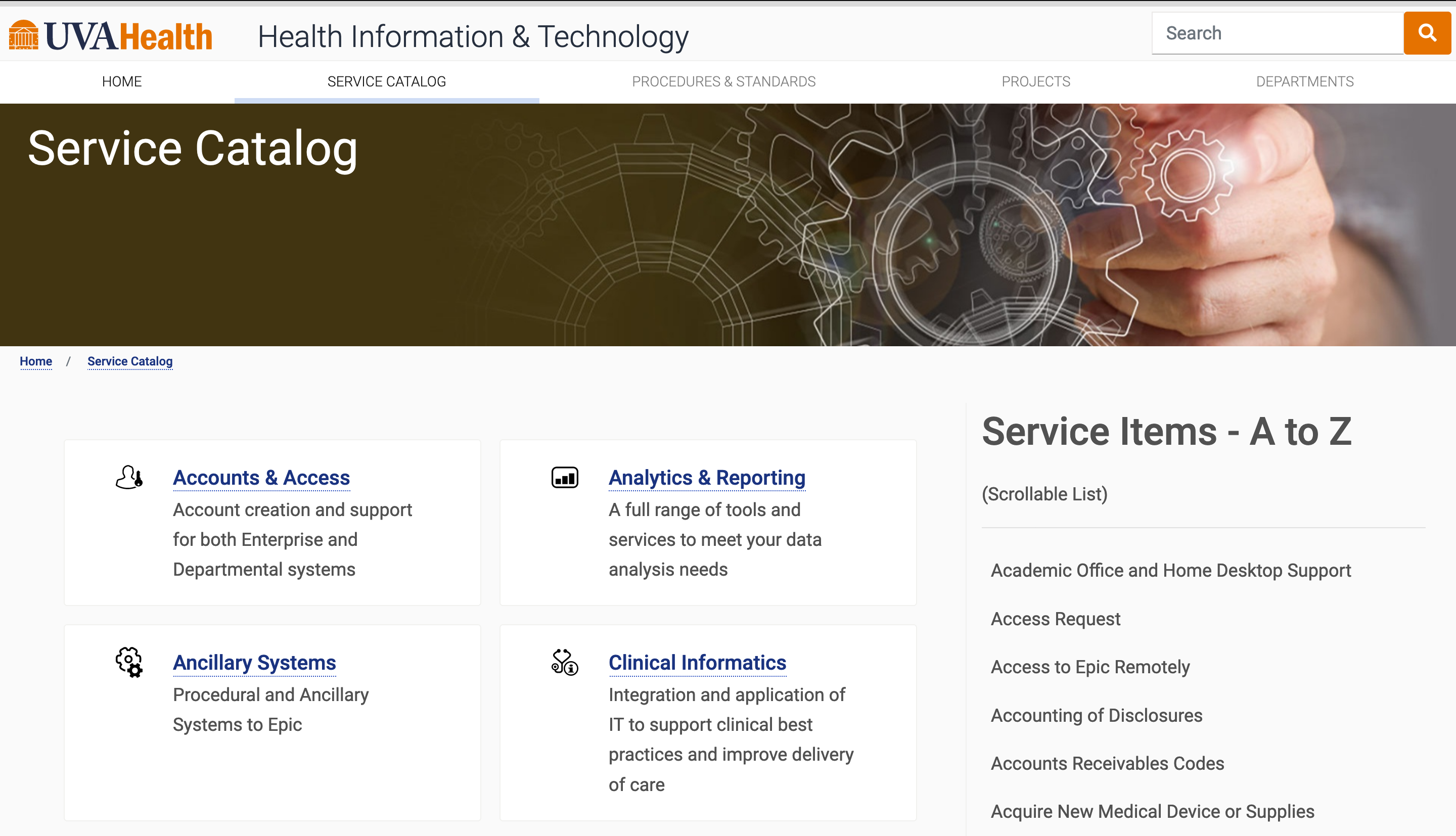 ITIL service catalog examples - Virginia healthcare